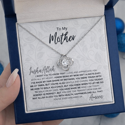 Gift for Muslim Mother | You are the Perfect Mom for Me | Love Knot Necklace